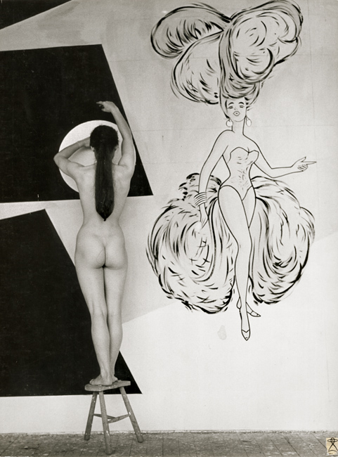 Raymond M. Clermont - Nude on a Step Chair with Artwork Raymond M. Clermont - Nude on a Step Chair with Artwork