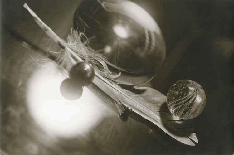 Emile Langui (Circle of) - Surreal Still Life of Feather, Marbles and Crystal