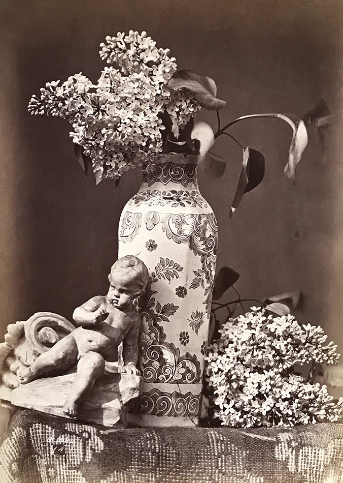 Charles Hippolyte Aubry - Still Life with Cherub, Pottery Vase and Flowers Charles Hippolyte Aubry - Still Life with Cherub, Pottery Vase and Flowers