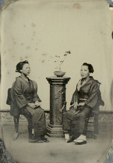 Anonymous (Japan) - Two Japanese Women with Plant on Studio Pedestal Anonymous (Japan) - Two Japanese Women with Plant on Studio Pedestal