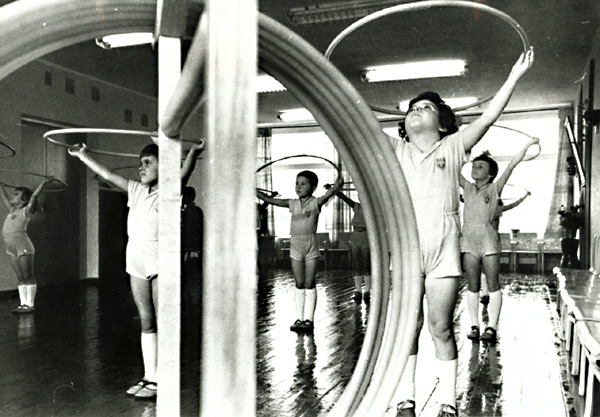 V. Akimov - Collective Farm Kindergarten in Ukraine with Girls Exercising with Hoops V. Akimov - Collective Farm Kindergarten in Ukraine with Girls Exercising with Hoops