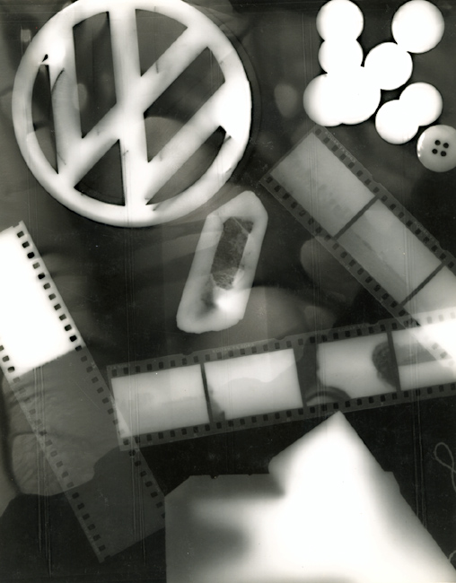 Raliek G. Clinkscales - Photogram with Film Strips, Buttons and Volkwagon Emblem Raliek G. Clinkscales - Photogram with Film Strips, Buttons and Volkwagon Emblem